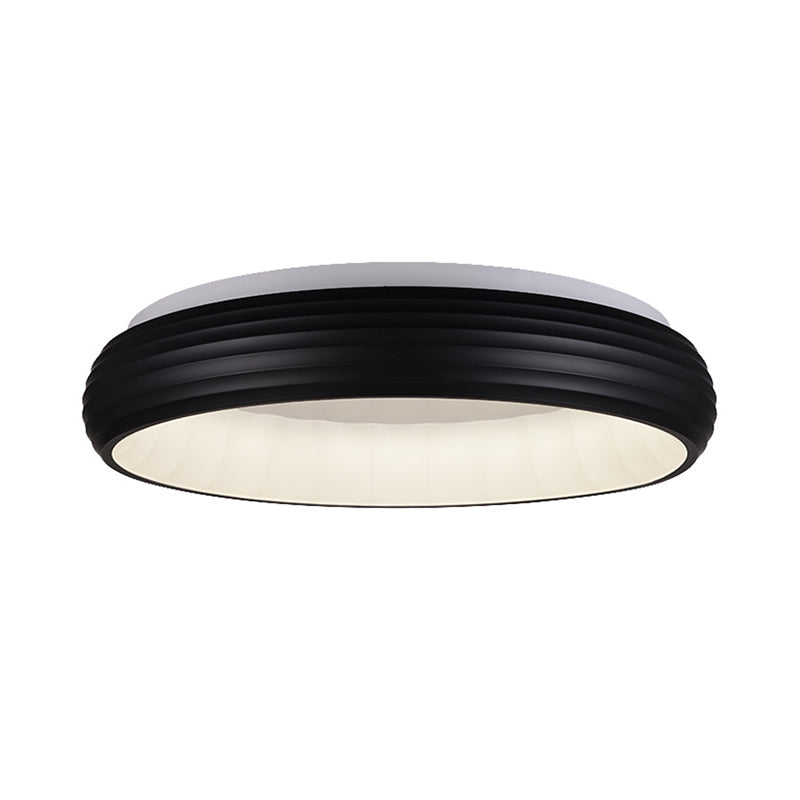 Modern Black Metal Led Ceiling Lamp For Living Room - 19/25 Wide Round Flush Mount Fixture