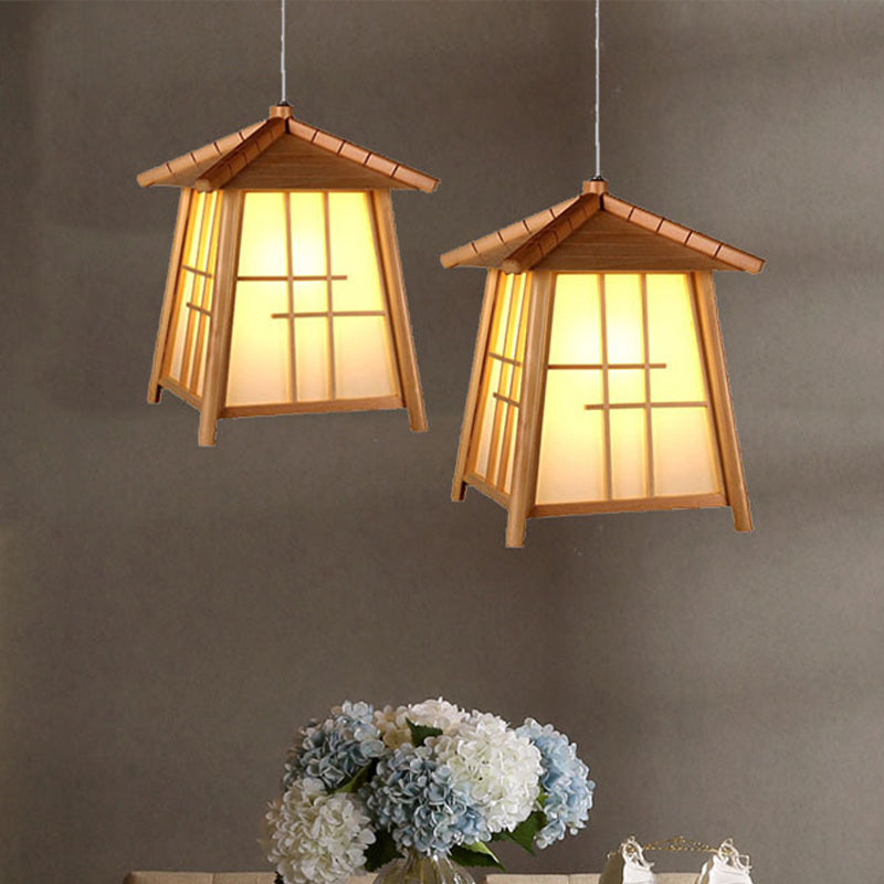 Bamboo House Chinese Hanging Lamp: Wooden 1-Head Ceiling Pendant Light For Tearoom