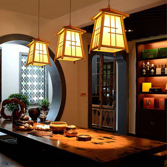 Bamboo House Chinese Hanging Lamp: Wooden 1-Head Ceiling Pendant Light For Tearoom