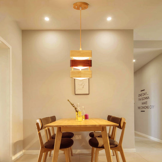 Beige Triangle Wood Shade Ceiling Pendant Lamp - Asian Style