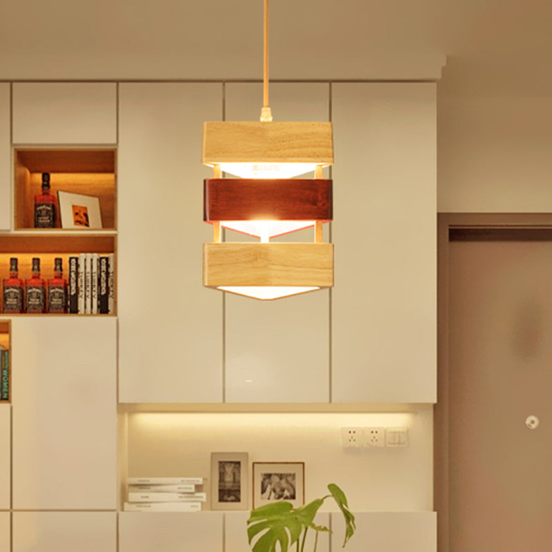 Beige Triangle Wood Shade Ceiling Pendant Lamp - Asian Style