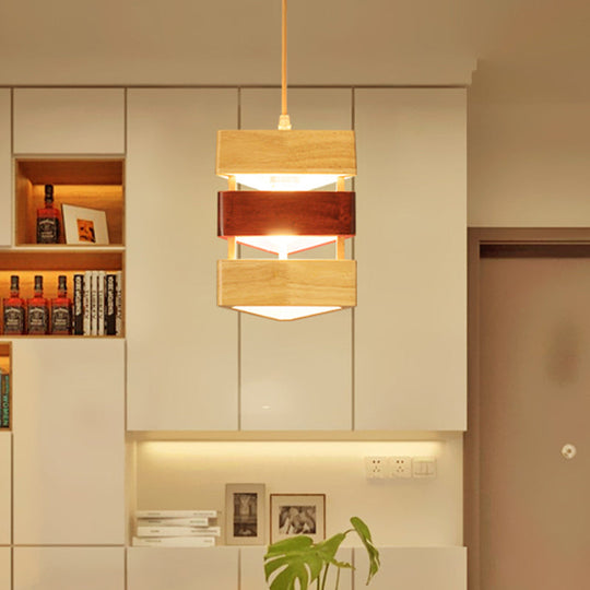 Beige Triangle Wood Shade Ceiling Pendant Lamp - Asian Style