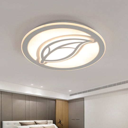 Contemporary LED Hallway Flush Mount Ceiling Light in White with Leaf Pattern - Available in 3 sizes