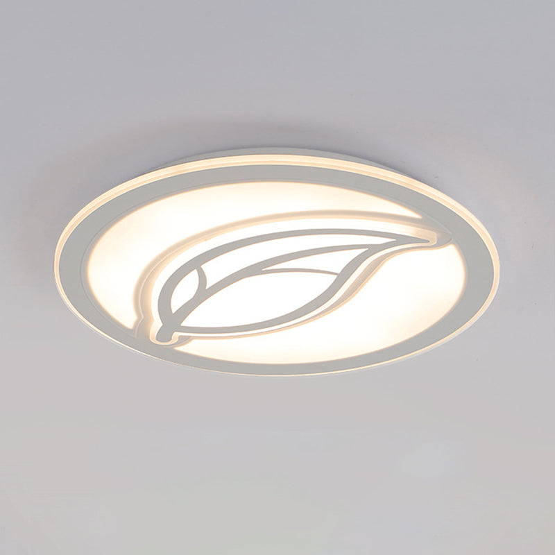 Contemporary LED Hallway Flush Mount Ceiling Light in White with Leaf Pattern - Available in 3 sizes