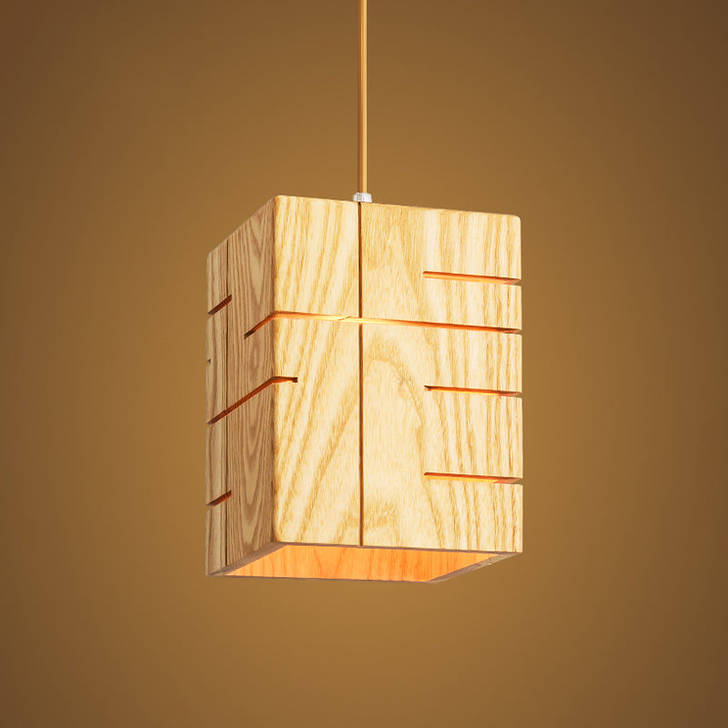 Modern Beige Pendant Lamp With Wood Shade - Ideal For Restaurants