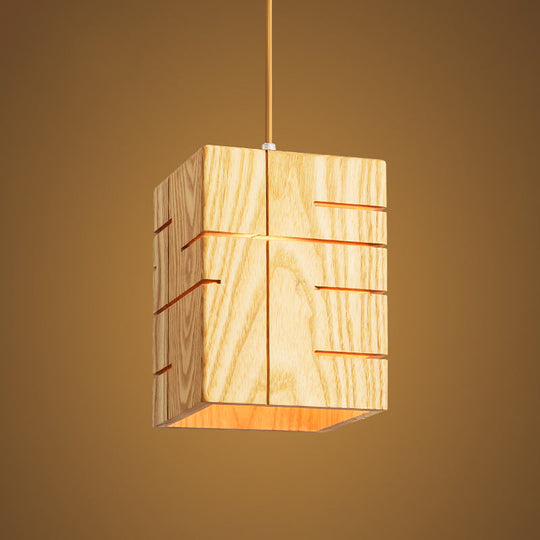 Modern Beige Pendant Lamp With Wood Shade - Ideal For Restaurants