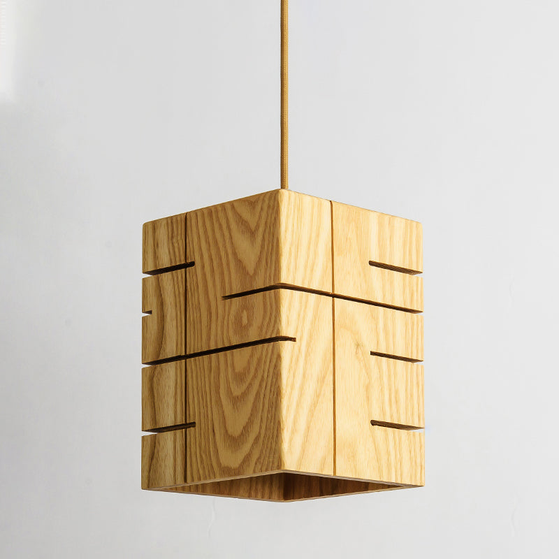 Modern Beige Pendant Lamp With Wood Shade - Ideal For Restaurants