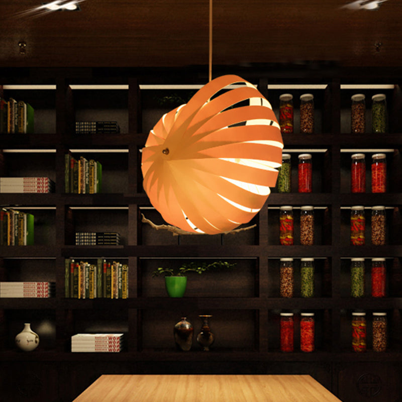 Asian Wood Round Hanging Light