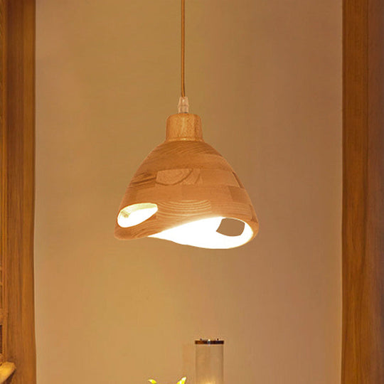 Modern Wood Shade Pendant Light Fixture With Flared Beige Design