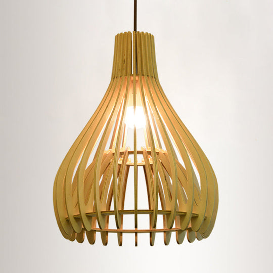 Chinese Pear Pendant Ceiling Light In Beige Wood Finish