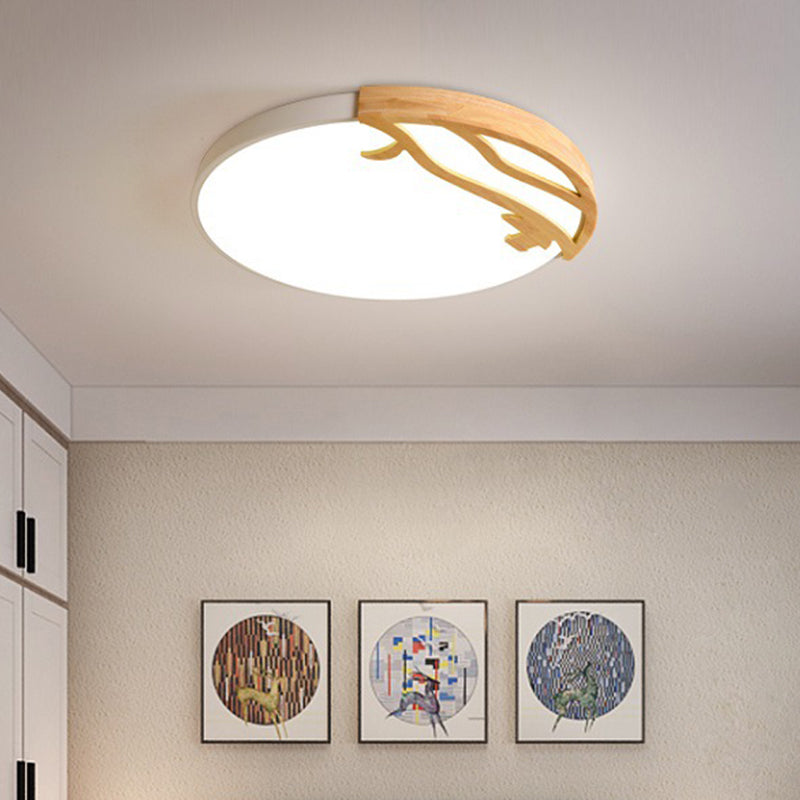 Modern Led Flush Mount Ceiling Light With Wood Frame And Acrylic Diffuser (White/Warm 16/19.5