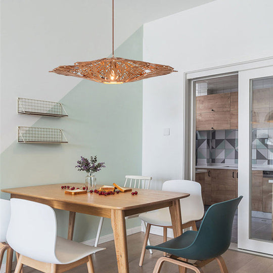 Asian Beige Laser Cut Wood Pendant Light Suspension For Dining Room