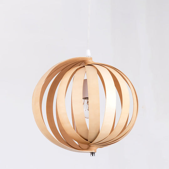 Japanese Wood Globe Pendant Light - 14/18 Wide One Bulb Beige Ceiling Fixture