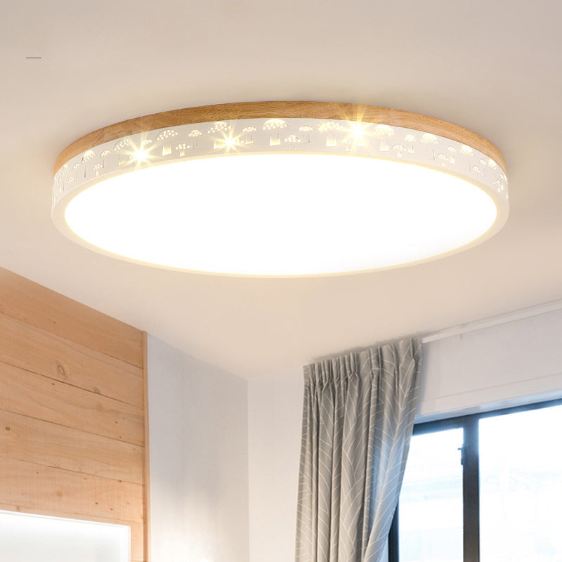 Modern Led Flush Light Fixture: Wood Circle Design With Acrylic Diffuser - White/Warm 12/16/19.5