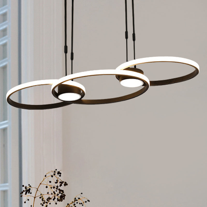 Contemporary Black LED Pendant Chandelier - Ring Metal Hanging Light, Warm/White Illumination