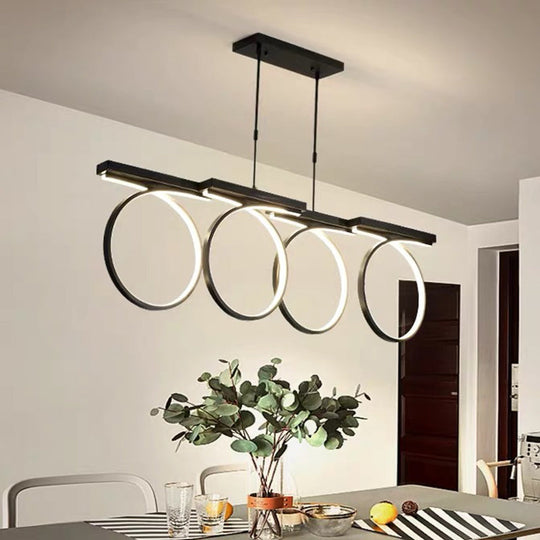 Modern Black/Gold Led Pendant Chandelier - Stylish Metallic Hanging Ceiling Lamp Black / Four Rings