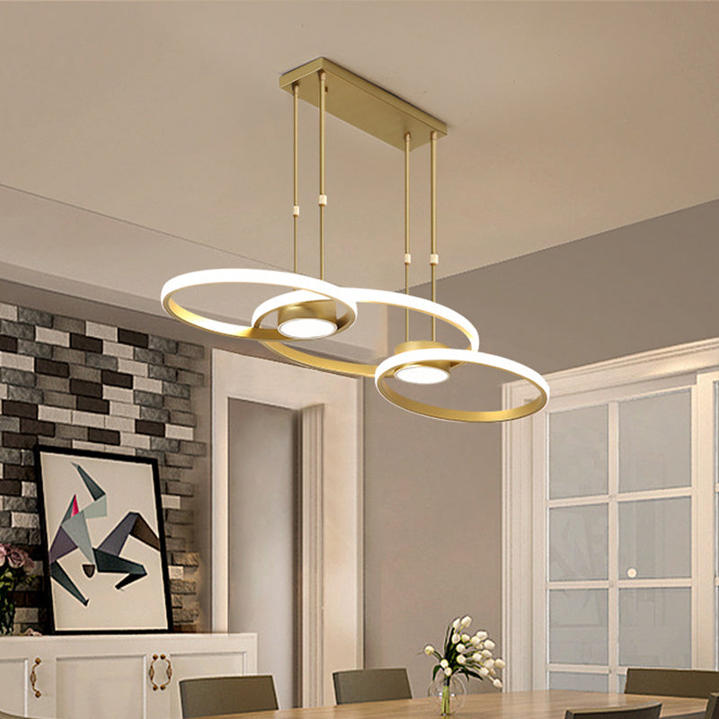 Modern Black/Gold Led Pendant Chandelier - Stylish Metallic Hanging Ceiling Lamp Gold / Three Rings