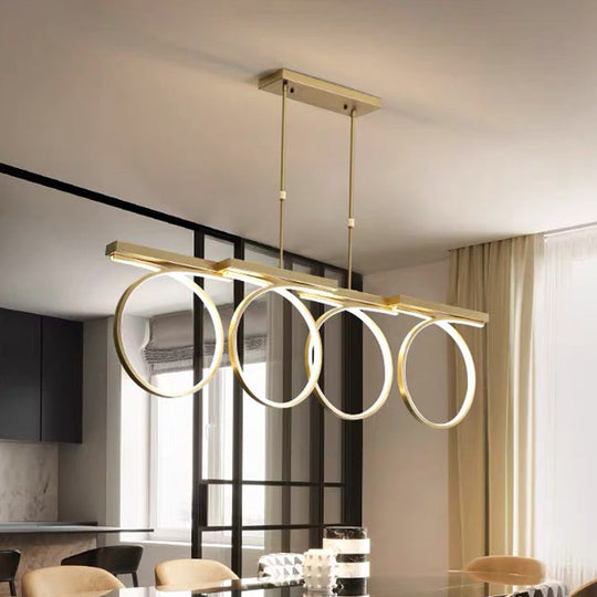 Modern Black/Gold Led Pendant Chandelier - Stylish Metallic Hanging Ceiling Lamp Gold / Four Rings