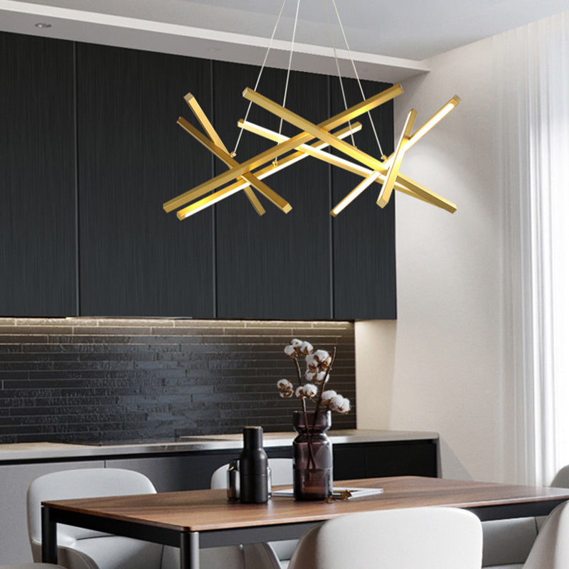 Modern Acrylic Crossed Chandelier Led Pendant Black/Gold Ceiling Lamp Available In 25.5/33.5 Width