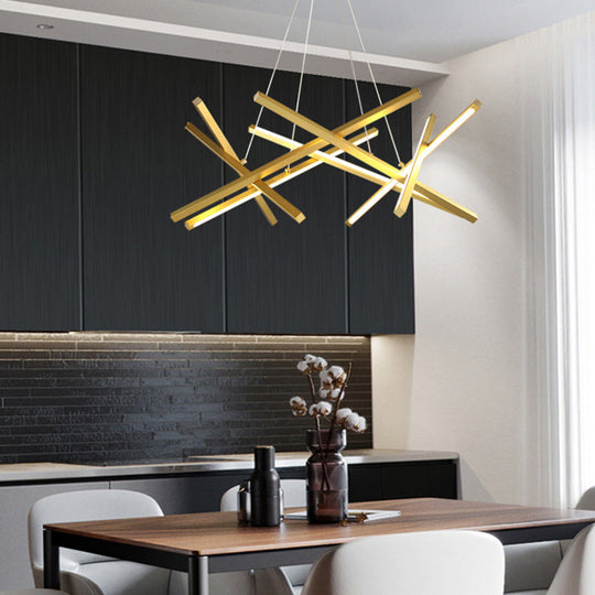 Modern Acrylic Crossed Chandelier Led Pendant Black/Gold Ceiling Lamp Available In 25.5/33.5 Width