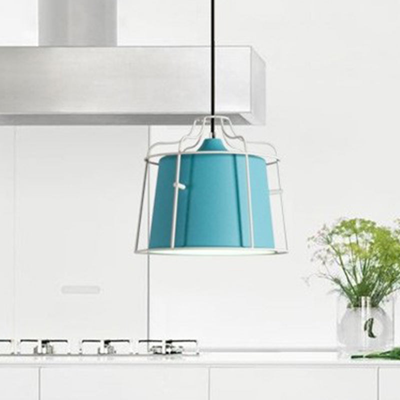 Colorful Macaron Ceiling Lamp With Metal Shade - Perfect For Dining Room Blue