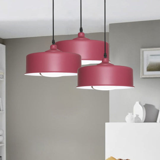 1-Bulb Purple Drum Pendant Light: Modernist Hanging Ceiling Lamp with Metal Shade