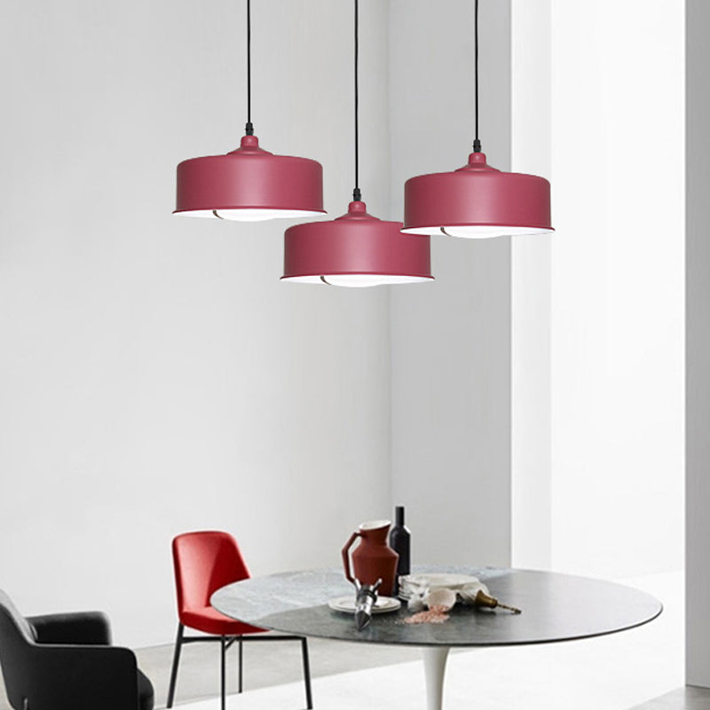 1-Bulb Purple Drum Pendant Light: Modernist Hanging Ceiling Lamp with Metal Shade