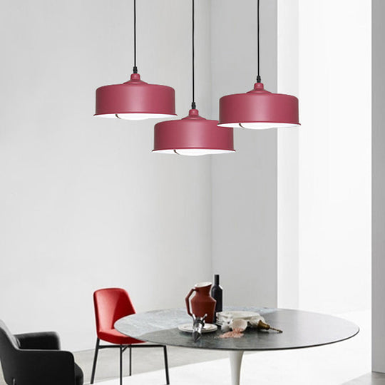 Modernist Purple Drum Ceiling Pendant Light With Metal Shade - 1 Bulb Hanging Lighting