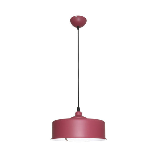 1-Bulb Purple Drum Pendant Light: Modernist Hanging Ceiling Lamp with Metal Shade