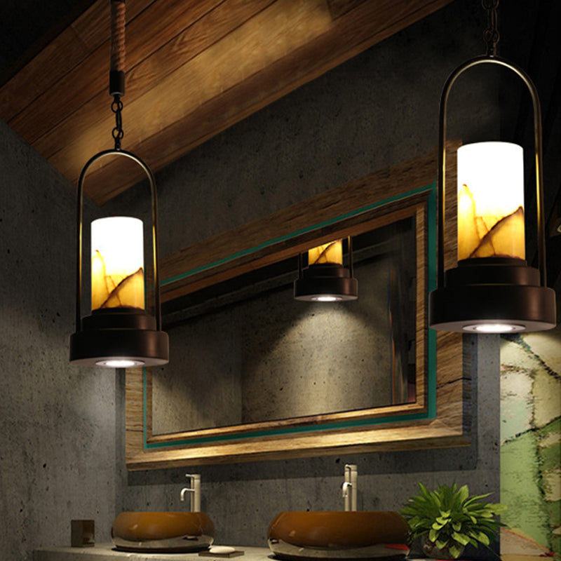 Stylish Farmhouse Cylinder Restaurant Suspension Lighting: Marble 1-Light Bronze/Black Ceiling