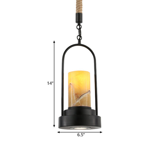 Stylish Farmhouse Cylinder Restaurant Suspension Lighting: Marble 1-Light Bronze/Black Ceiling