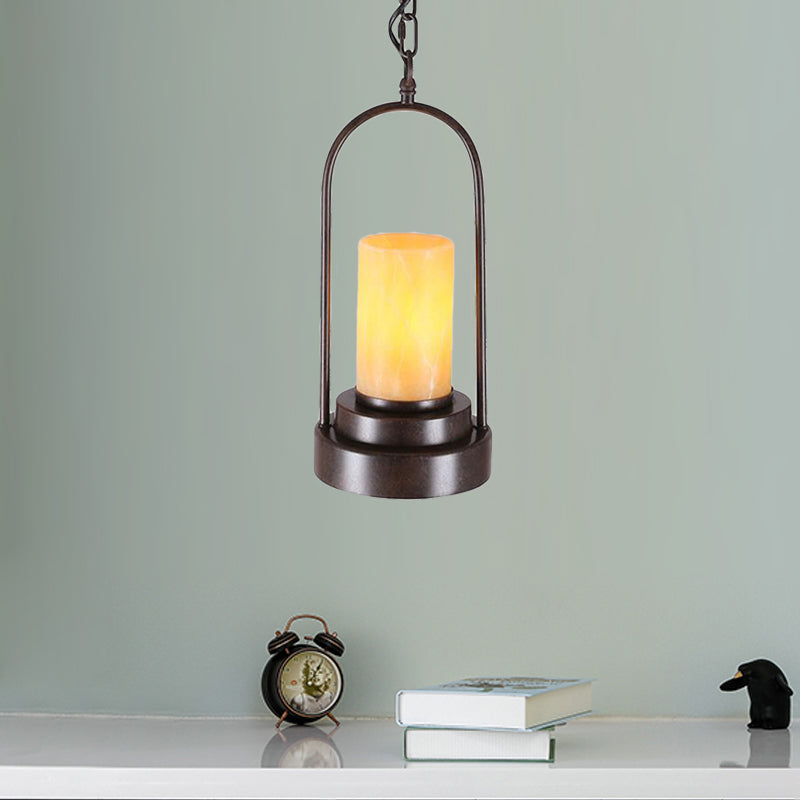 Stylish Farmhouse Cylinder Restaurant Suspension Lighting: Marble 1-Light Bronze/Black Ceiling