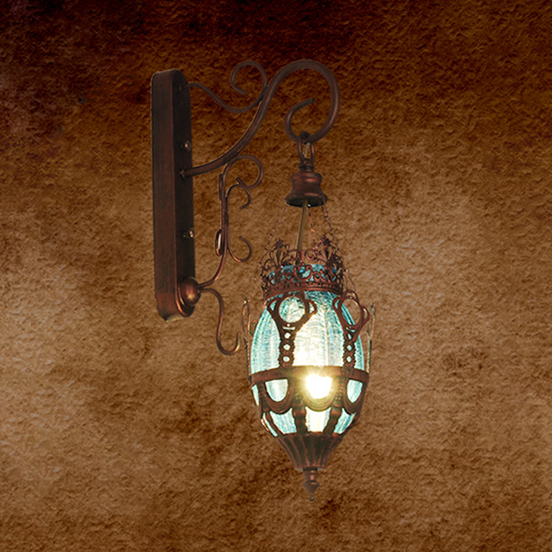 Tiffany Urn Wall Mounted Sconce - 1 Light Red/Yellow/Blue Glass In Bronze Finish For Restaurants