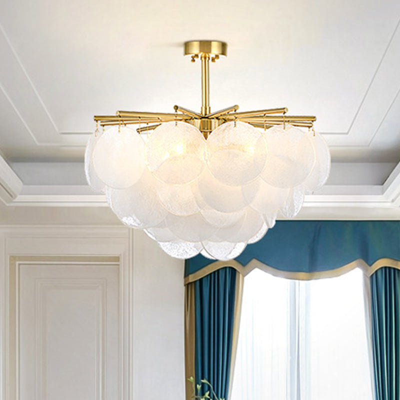 Seeded Crystal Ceiling Lamp in Gold - Tapered Semi Flush Light Fixture for Living Room