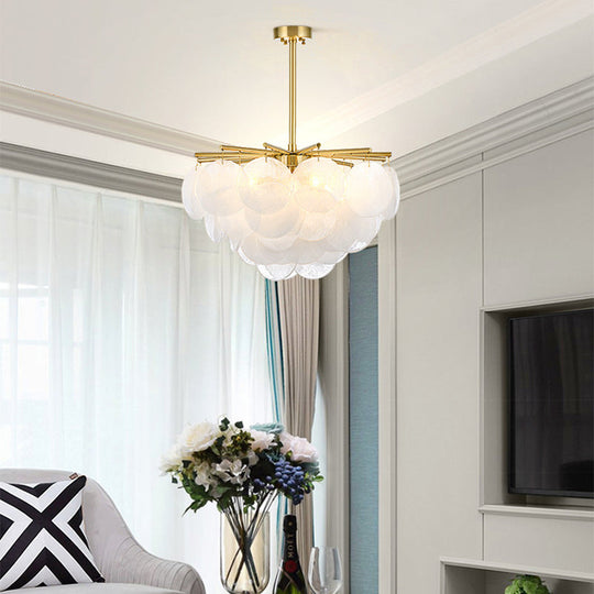 Seeded Crystal Ceiling Lamp in Gold - Tapered Semi Flush Light Fixture for Living Room