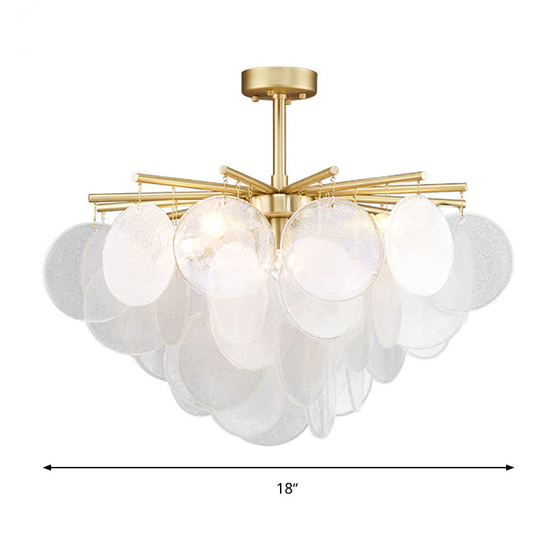 Seeded Crystal Ceiling Lamp in Gold - Tapered Semi Flush Light Fixture for Living Room