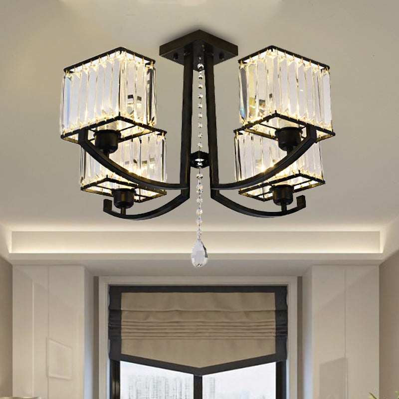 Contemporary Black Semi Flush Mount Lamp With Crystal Rods - 4/8 Light Options 4 /