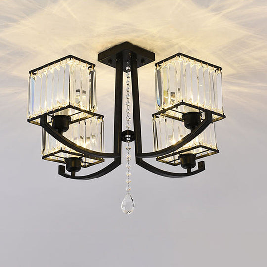 Contemporary Black Semi Flush Mount Lamp with Crystal Rods - 4/8 Light Options