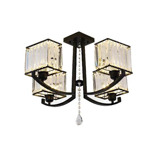 Contemporary Black Semi Flush Mount Lamp with Crystal Rods - 4/8 Light Options