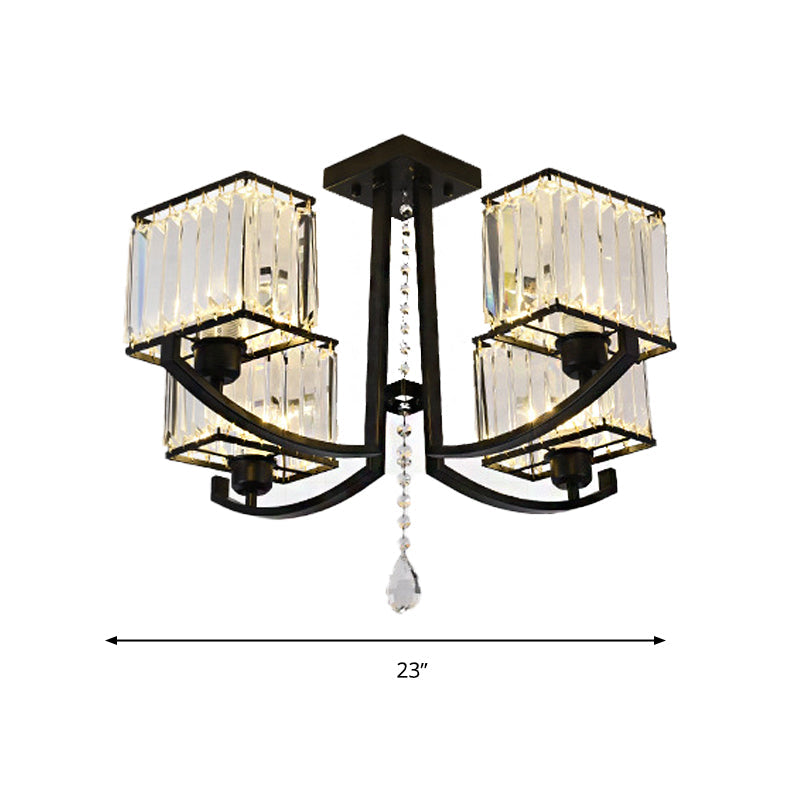 Contemporary Black Semi Flush Mount Lamp with Crystal Rods - 4/8 Light Options