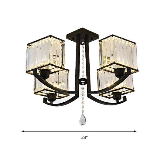 Contemporary Black Semi Flush Mount Lamp with Crystal Rods - 4/8 Light Options