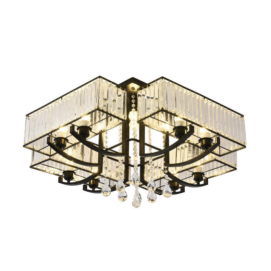 Contemporary Black Semi Flush Mount Lamp with Crystal Rods - 4/8 Light Options