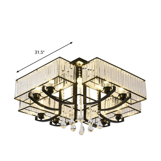 Contemporary Black Semi Flush Mount Lamp with Crystal Rods - 4/8 Light Options