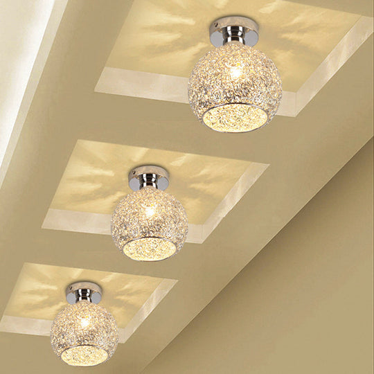 Sleek Chrome Globe Ceiling Mounted Light Fixture: Elegant 1-Head K9 Crystal Semi Flush Light