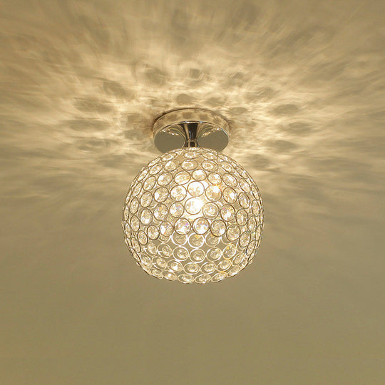 Sleek Chrome Globe Ceiling Mounted Light Fixture: Elegant 1-Head K9 Crystal Semi Flush Light