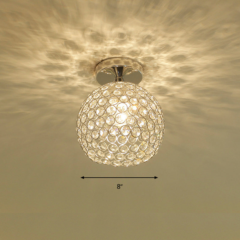 Sleek Chrome Globe Ceiling Mounted Light Fixture: Elegant 1-Head K9 Crystal Semi Flush Light