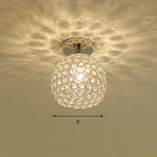 Sleek Chrome Globe Ceiling Mounted Light Fixture: Elegant 1-Head K9 Crystal Semi Flush