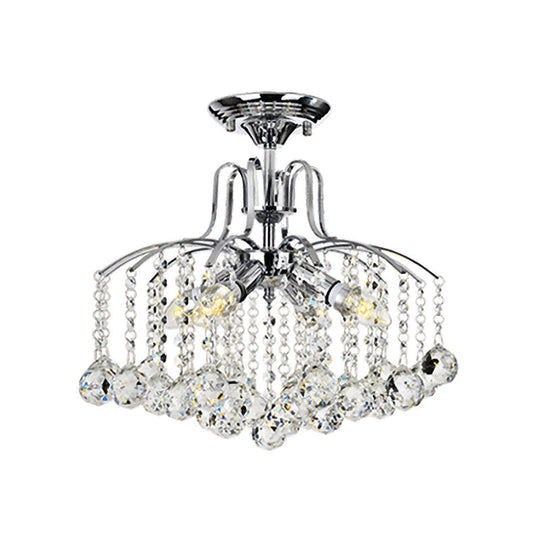 Sleek Cascade Ceiling Fixture Crystal Ball - 8-Head Semi Flush Light in Chrome for Living Room