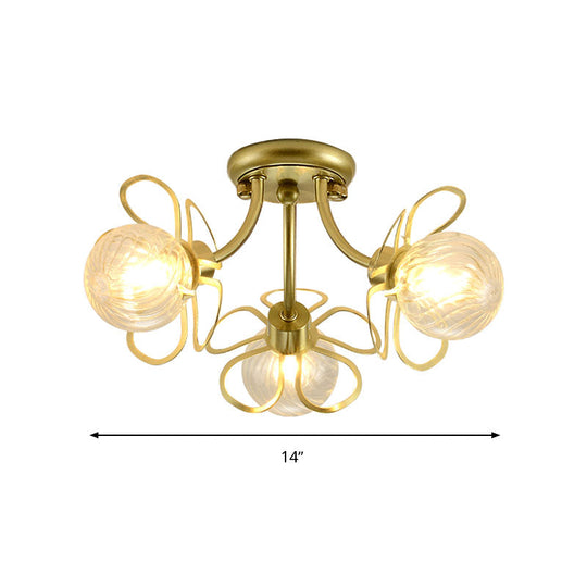 Swirl Crystal Flower Semi Flush Mount Lamp - Minimalist Design with 1/3 Lights - Black/Gold Ceiling Fixture