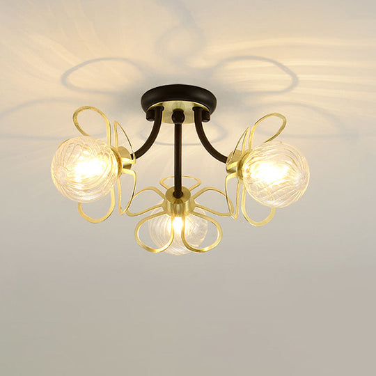 Swirl Crystal Flower Semi Flush Mount Lamp - Minimalist Design with 1/3 Lights - Black/Gold Ceiling Fixture